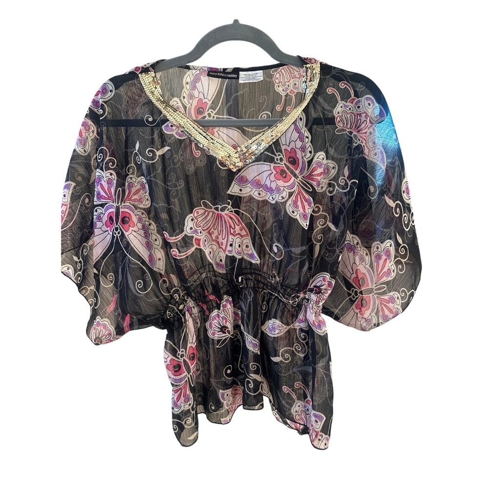 Mary-Kate & Ashley Sheer‎ Butterfly Print Sequin Top Size Girls Large